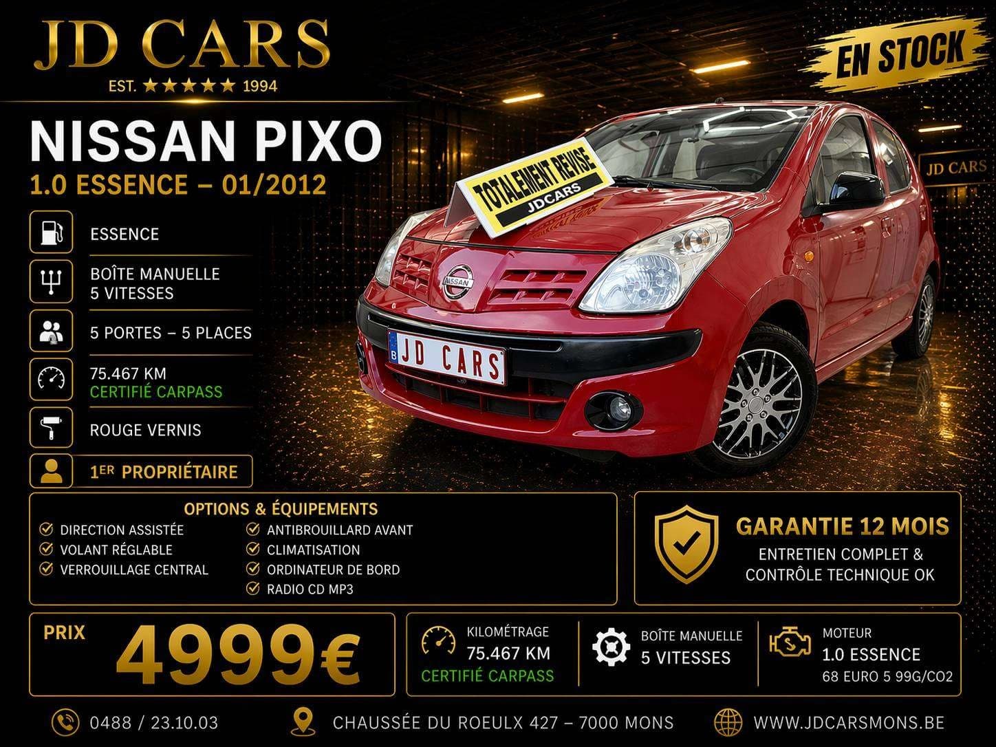 Nissan Pixo Pixo 1.0 ESSENCE 74MKM ‼️GARANTIE 1 AN CTOK‼️