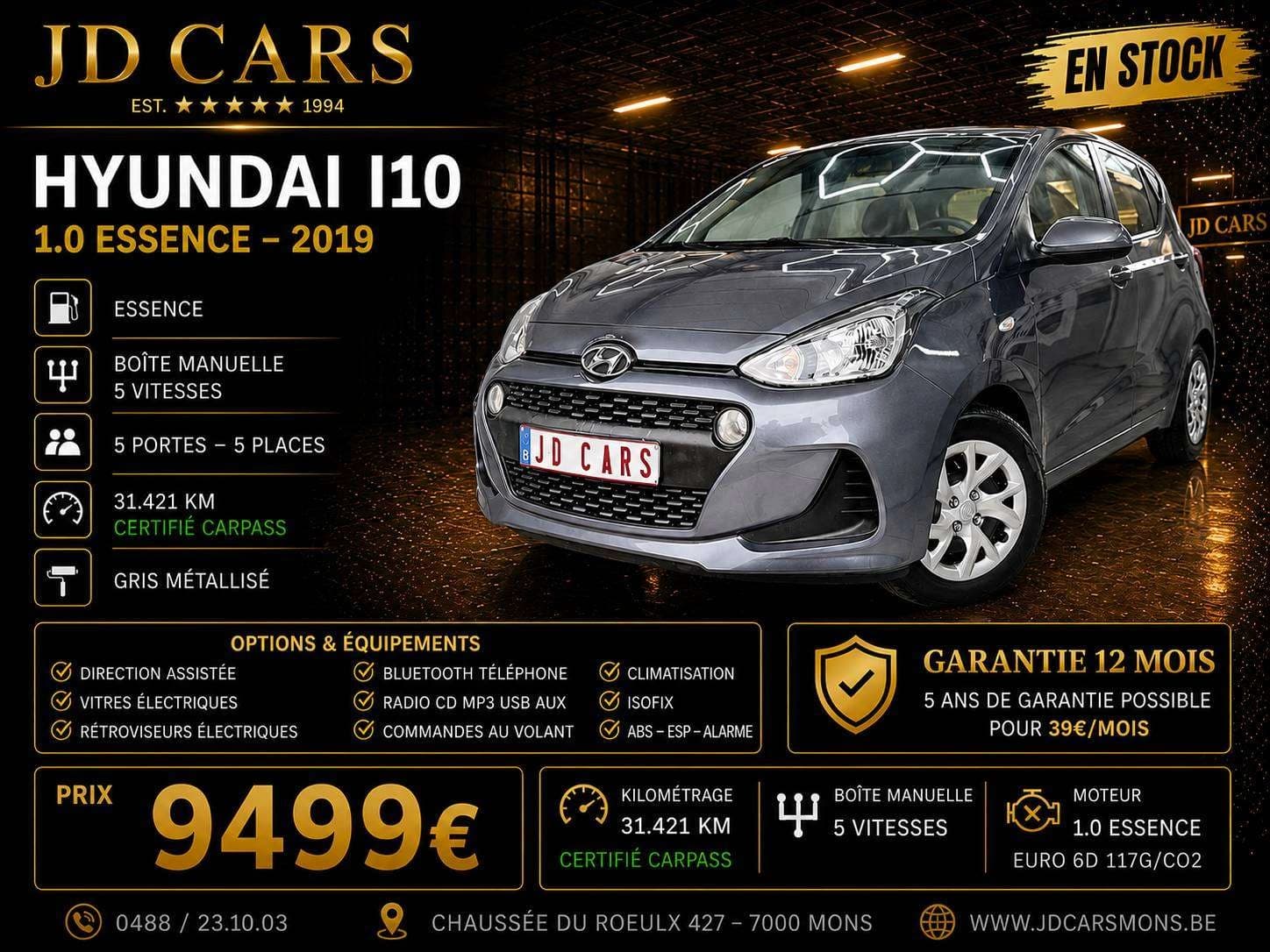 Hyundai i10 I10 1.0 ESSENCE 31.000KM‼️GARANTIE 1 AN CTOK‼️